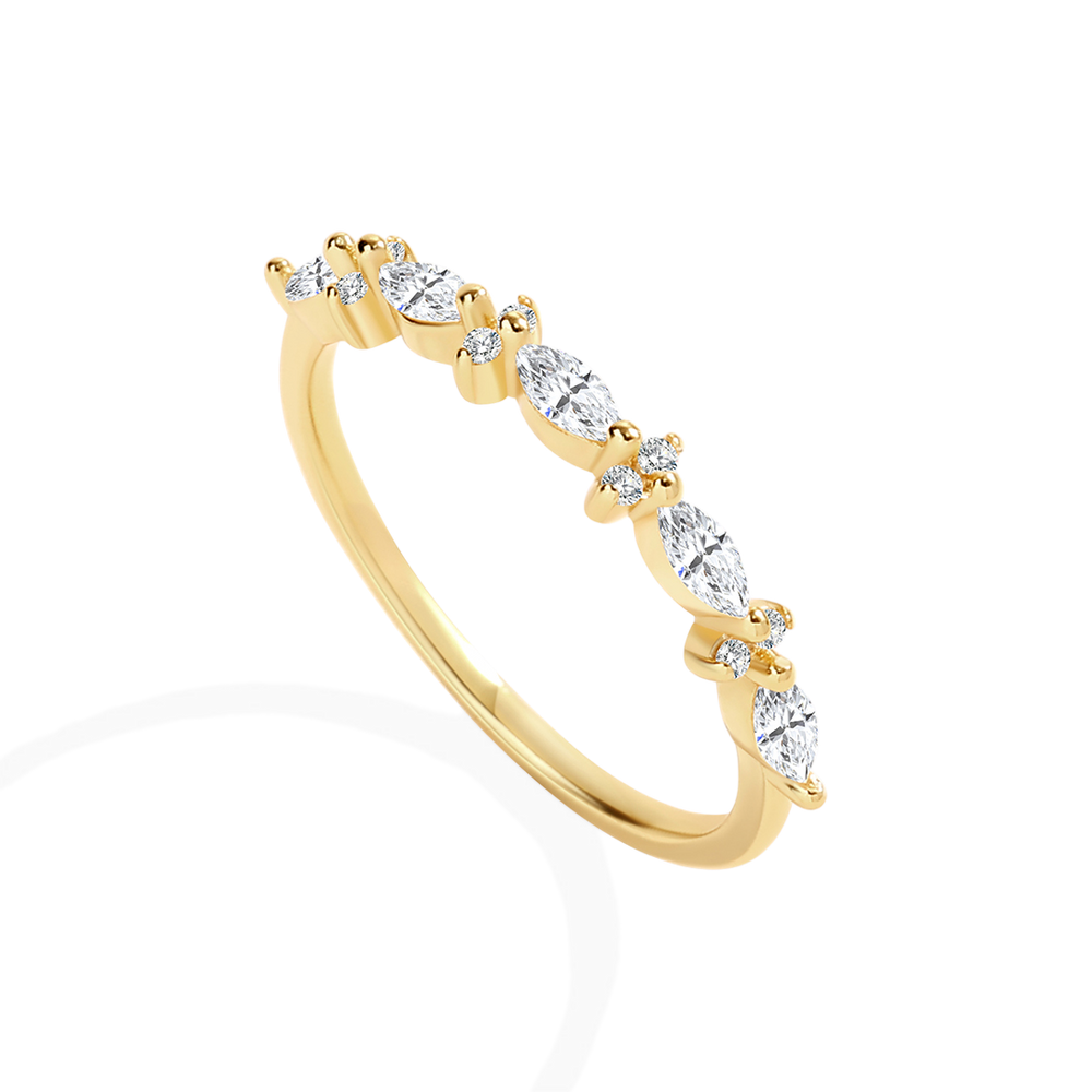 Gold ring with diamonds on a white background