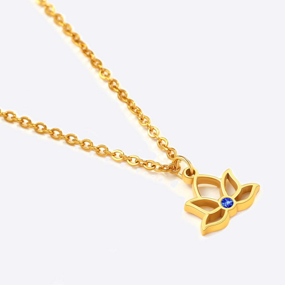 Mini Lotus Birthstone Pendant Necklace - Gold / September Sapphire