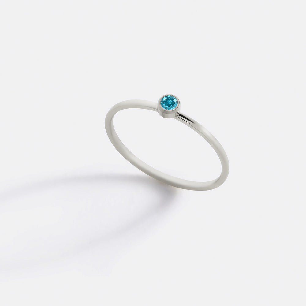 Minimalist Bezel-Set Birthstone Stacking Band - Silver / 5
