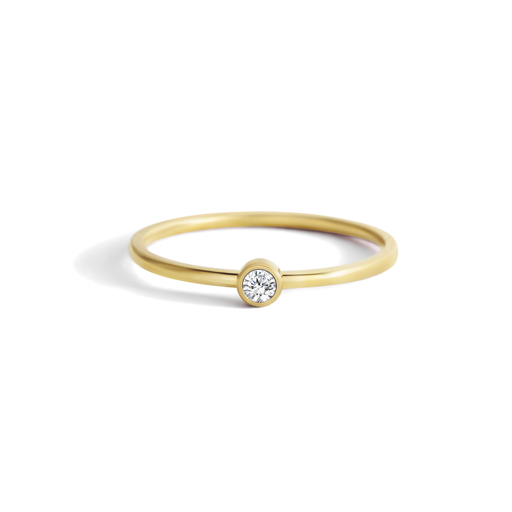 Minimalist Bezel-Set Birthstone Stacking Band - April Diamond / Gold / 5