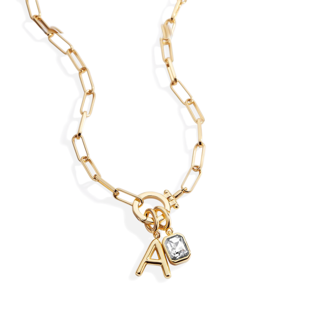 Mint Paperclip Necklace with Initial & Birthstone Charm – Mint & Lily