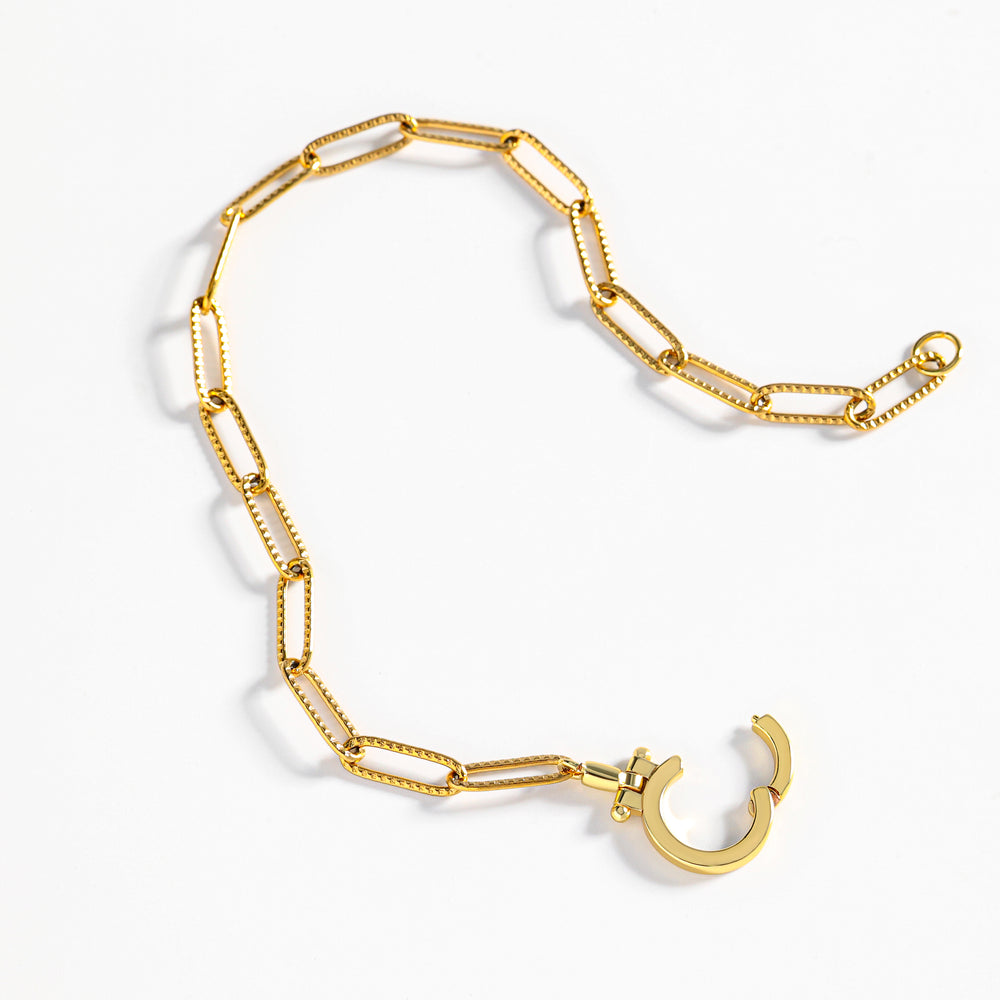 Mint Paperclip Textured Bracelet - Gold / 7"