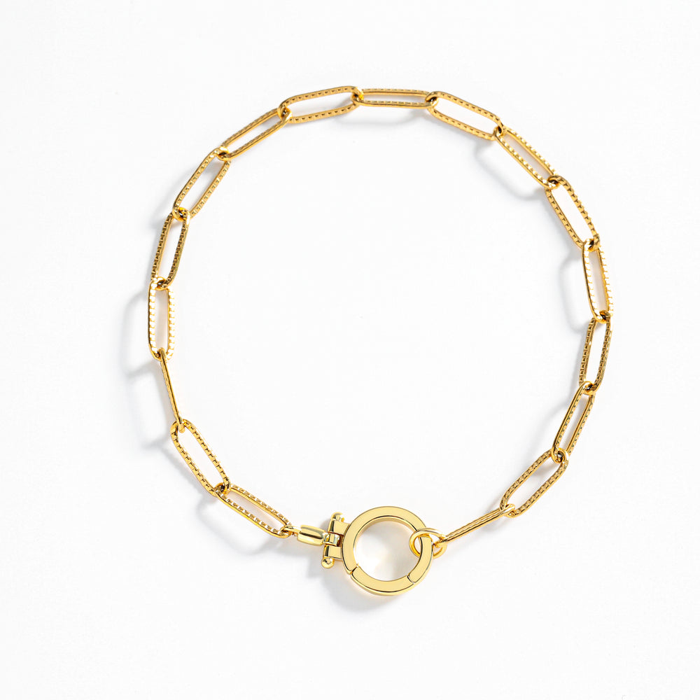 Mint Paperclip Textured Bracelet - Gold / 7"