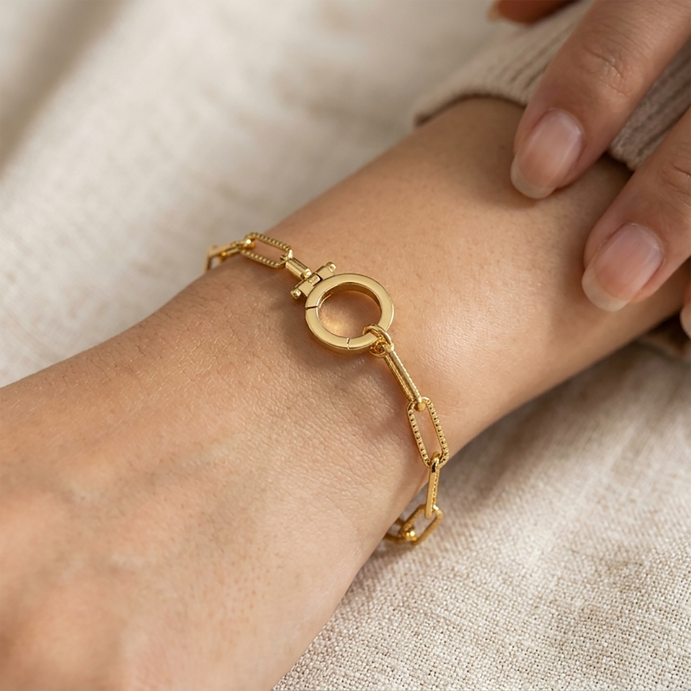 Mint Paperclip Textured Bracelet - Gold / 7"