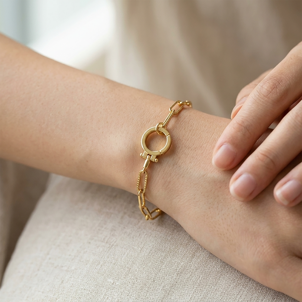 Mint Paperclip Textured Bracelet - Gold / 7"