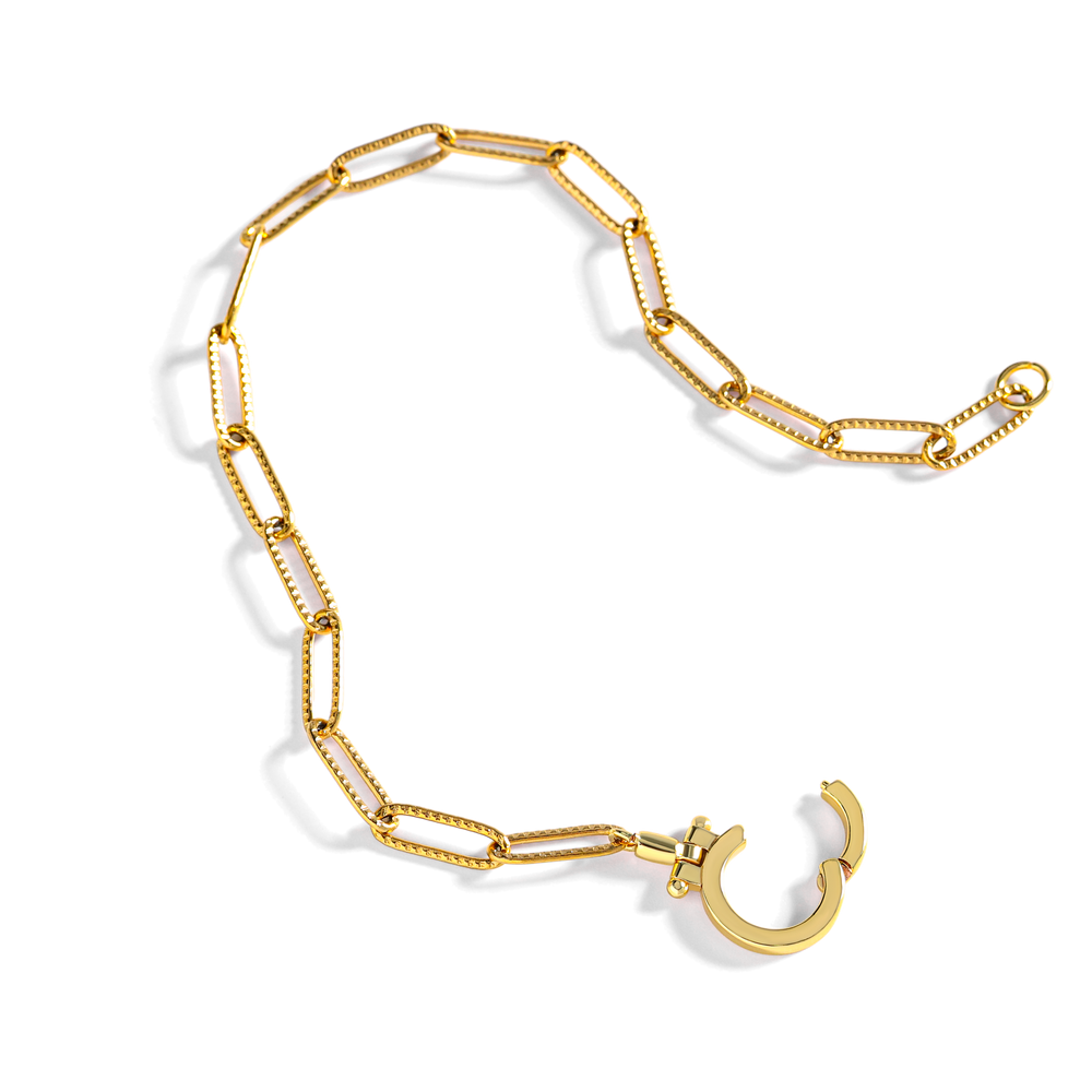 Mint Paperclip Textured Bracelet - 18k Gold Plated / 7"