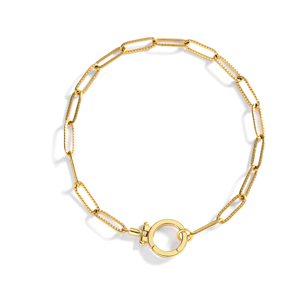 Mint Paperclip Textured Bracelet - 18k Gold Plated / 7"