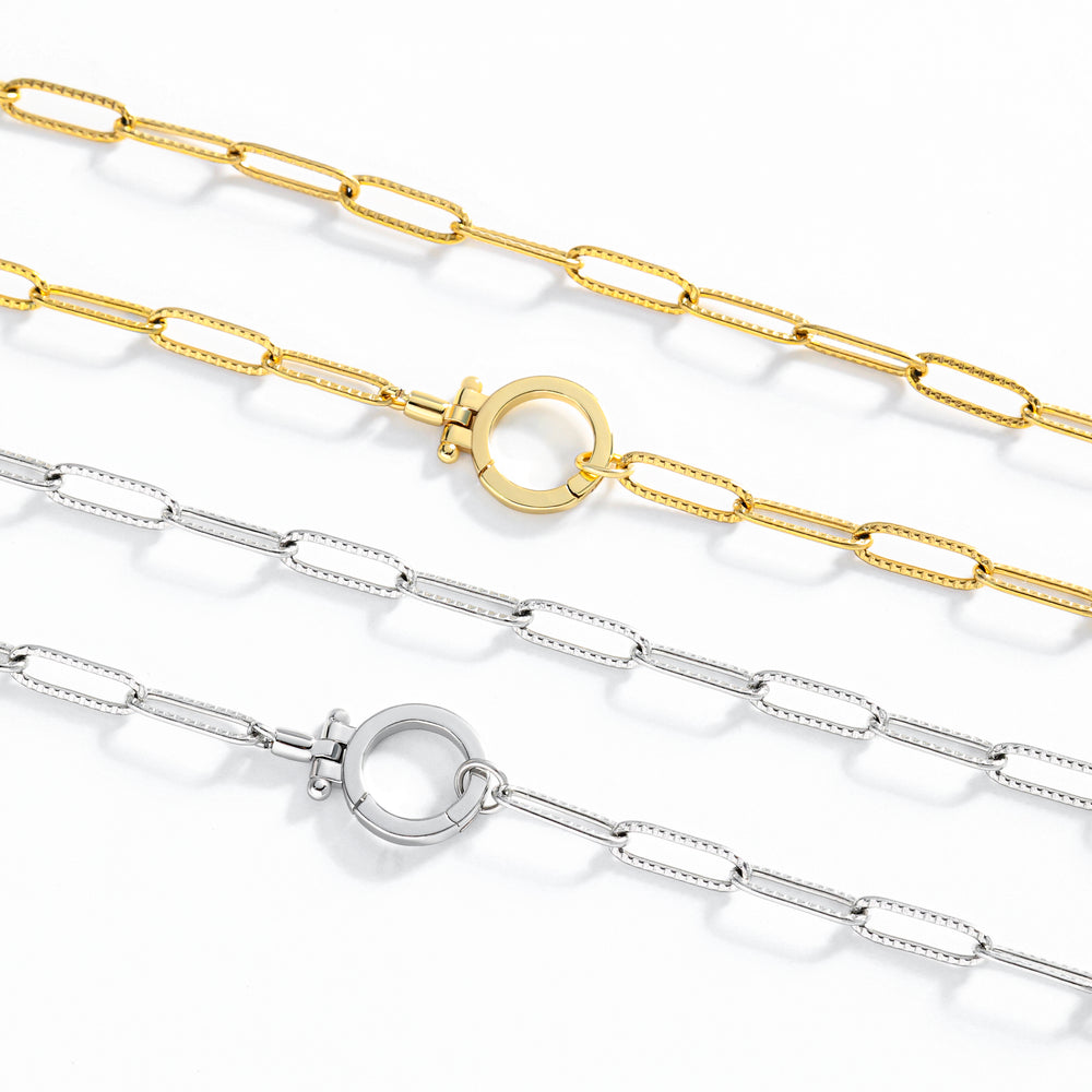 Mint Paperclip Textured Necklace - Gold / 18"