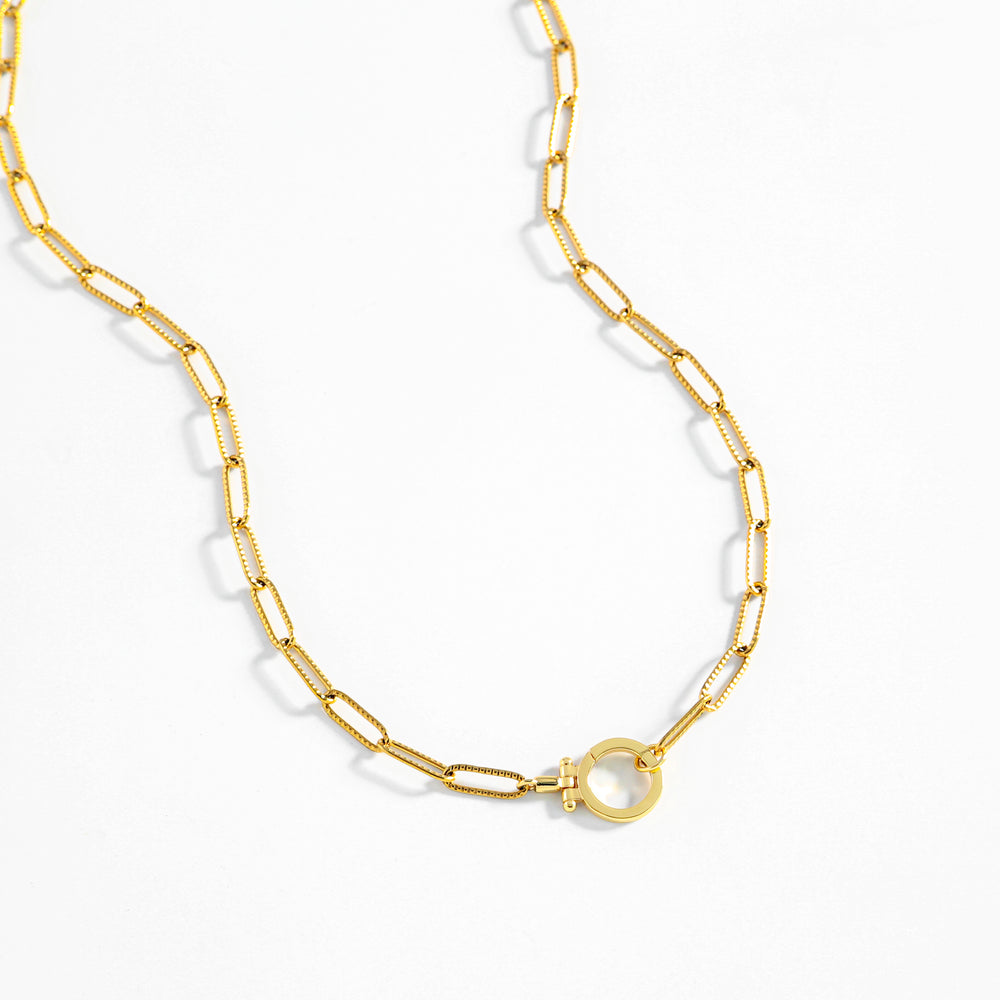 Mint Paperclip Textured Necklace - Gold / 18"
