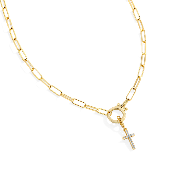 Mint Paperclip Necklace with Pave Cross Charm – Mint & Lily