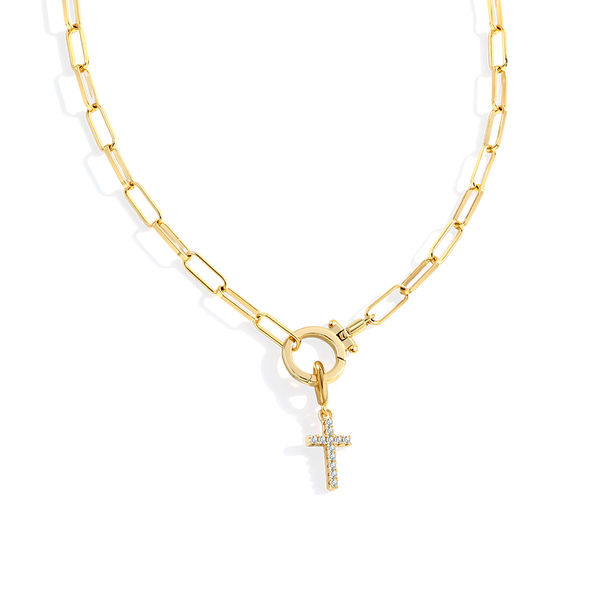 Mint Paperclip Necklace with Pave Cross Charm – Mint & Lily