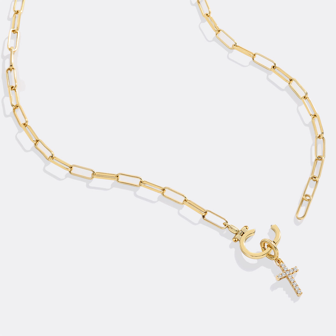 Mint Paperclip Necklace with Pave Cross Charm – Mint & Lily