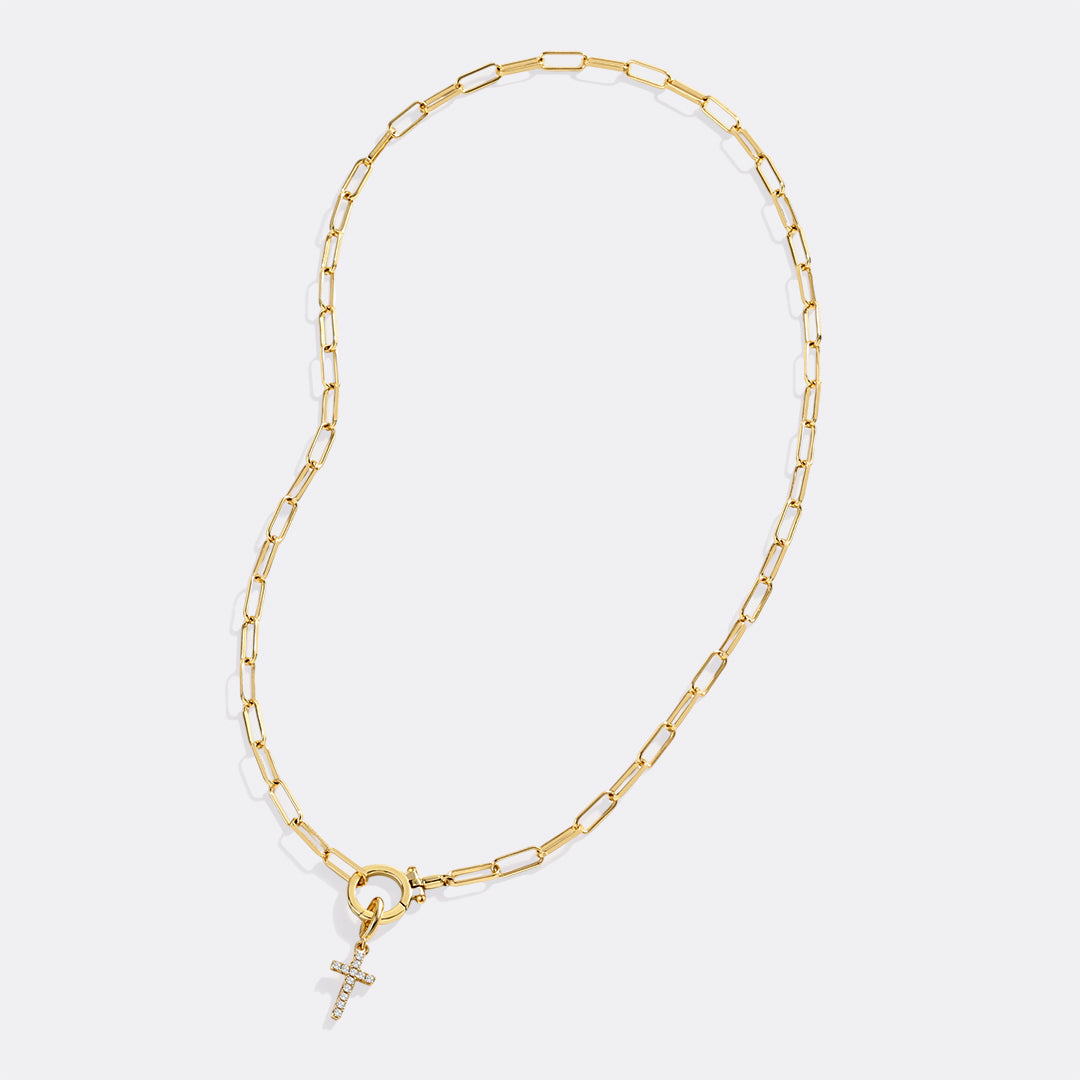 Mint Paperclip Necklace with Pave Cross Charm – Mint & Lily