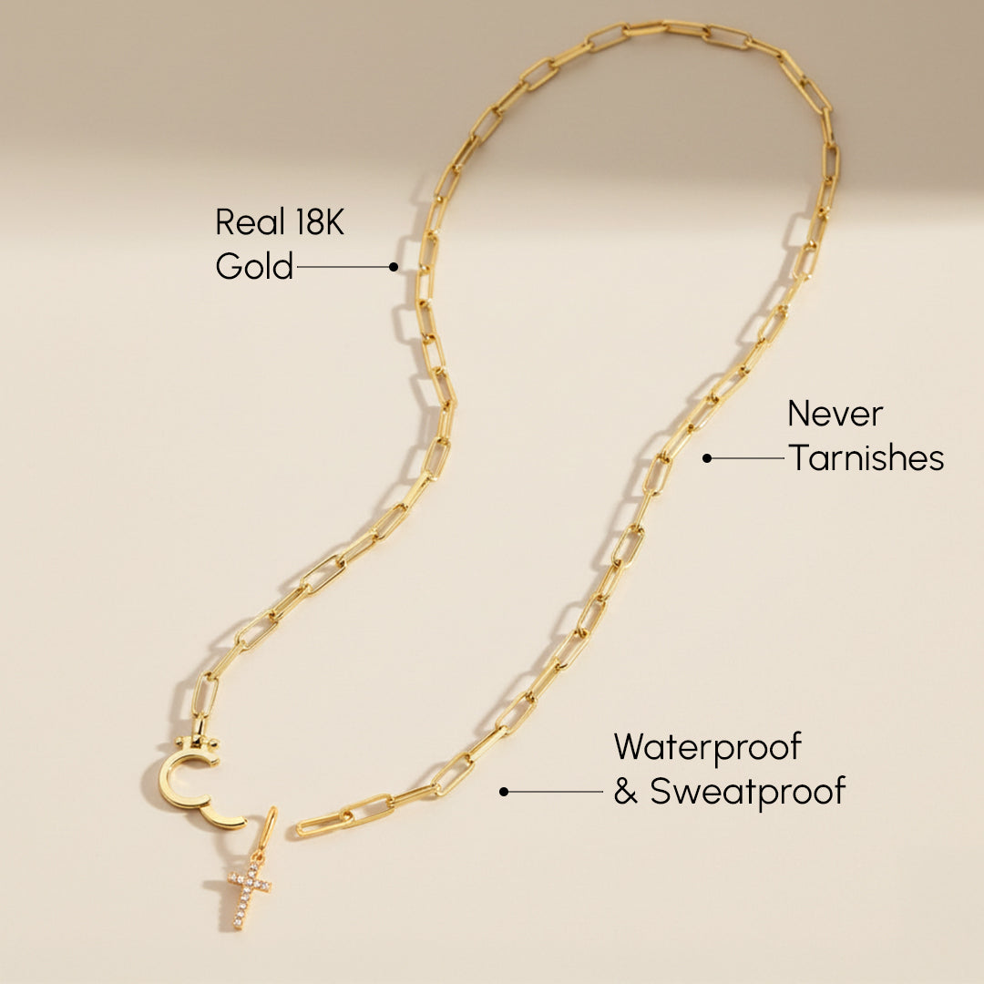 Mint Paperclip Necklace with Pave Cross Charm – Mint & Lily