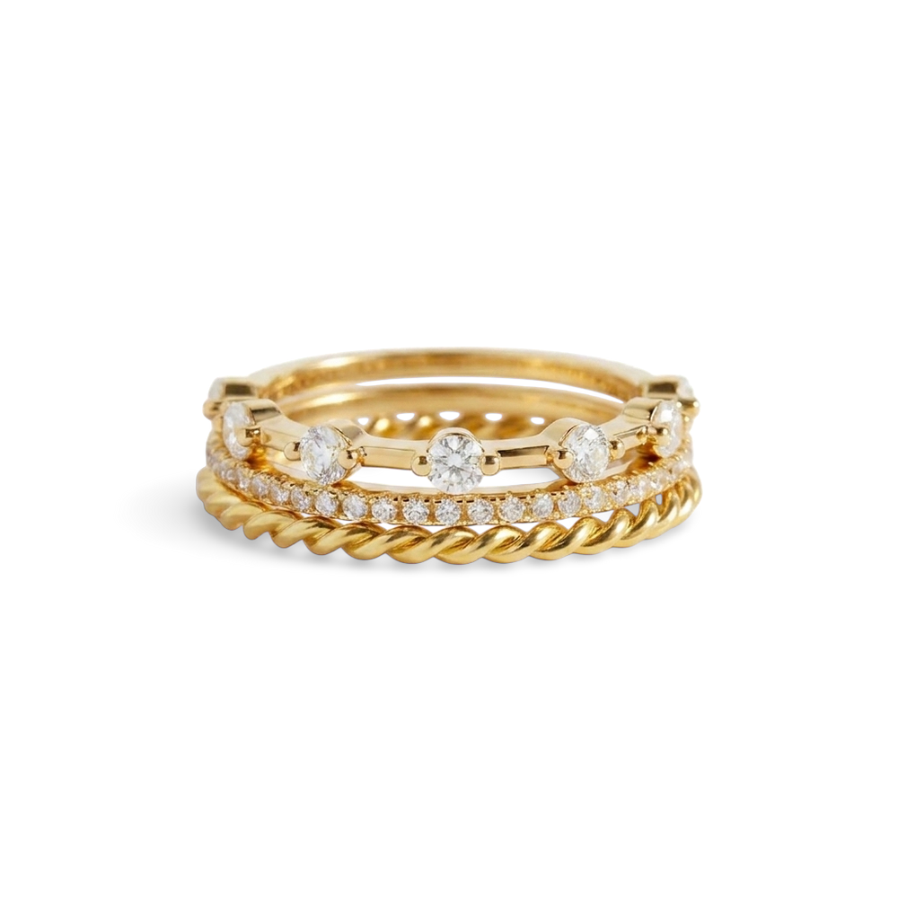 Modern Ring Stack - 18k Gold Over Sterling Silver / 7