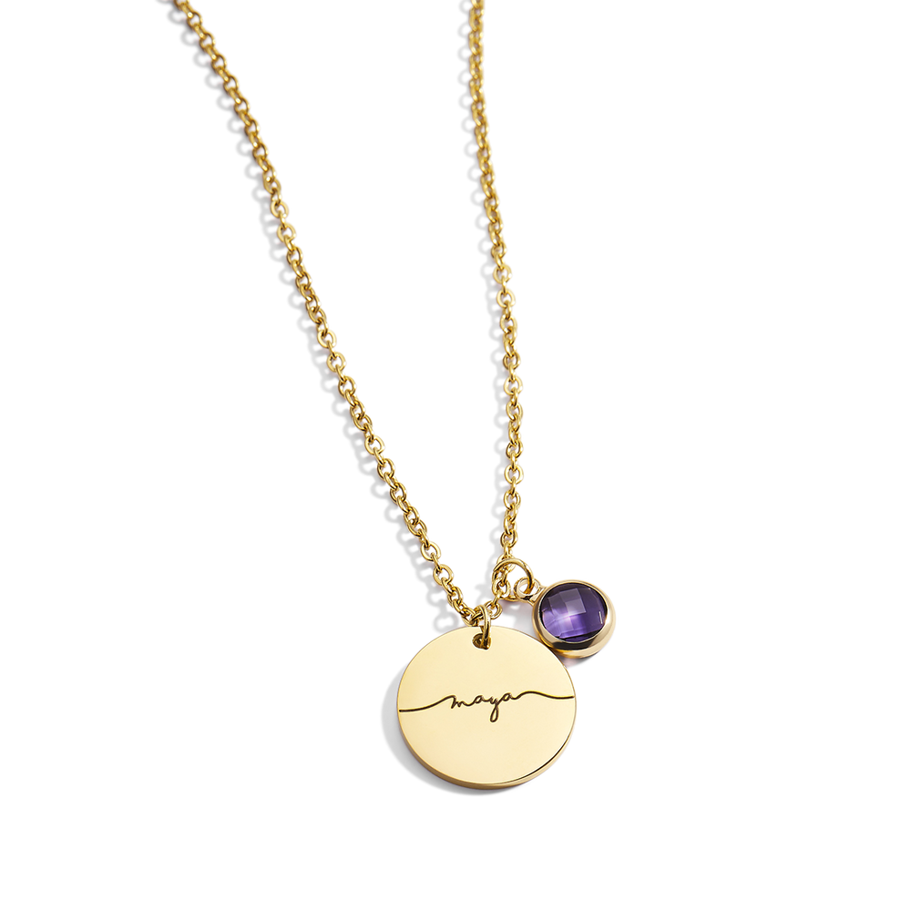 Monogram Script Birthstone Name Necklace - Gold / 17.5" + 2"