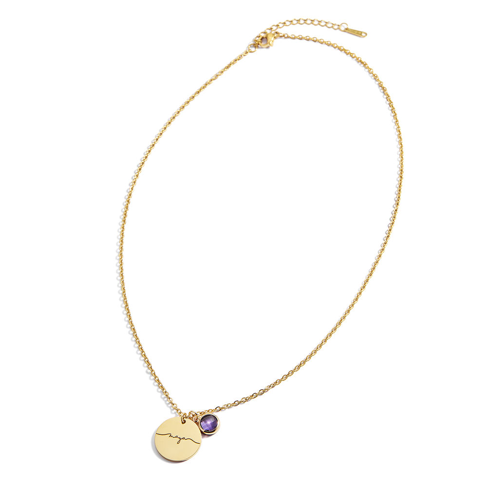 Monogram Script Birthstone Name Necklace - Gold / 17.5" + 2"