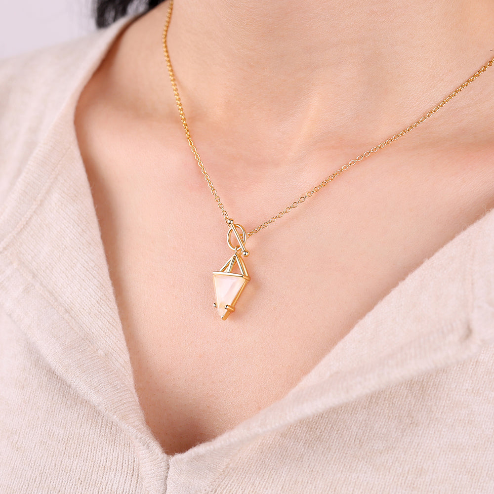 Moonstone Power Pendant T-Lock Necklace - 18k Gold Over Sterling Silver
