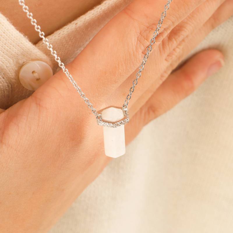 Moonstone Point Pave Pendant Necklace - Default Title