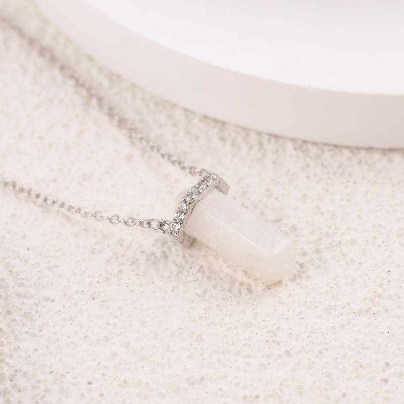 Moonstone Point Pave Pendant Necklace - Default Title