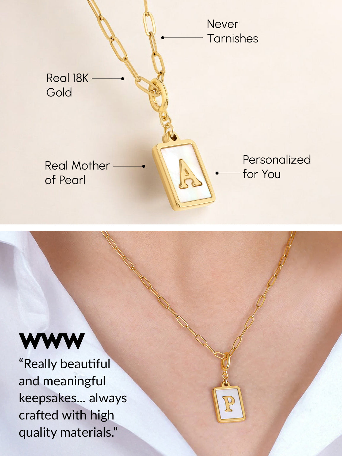 MOMOL Personalized Initial Bar Necklace - 18K Gold Plated Stainless Steel, Dainty Name Letter Necklace For Women
