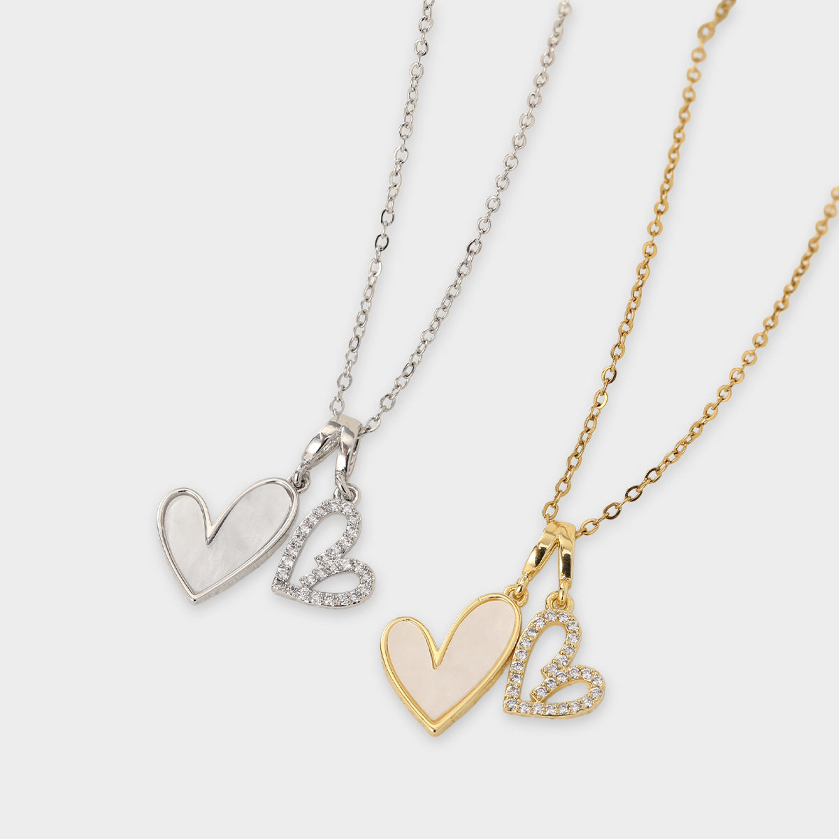Mother of Pearl & Pave Hearts Necklace – Mint & Lily