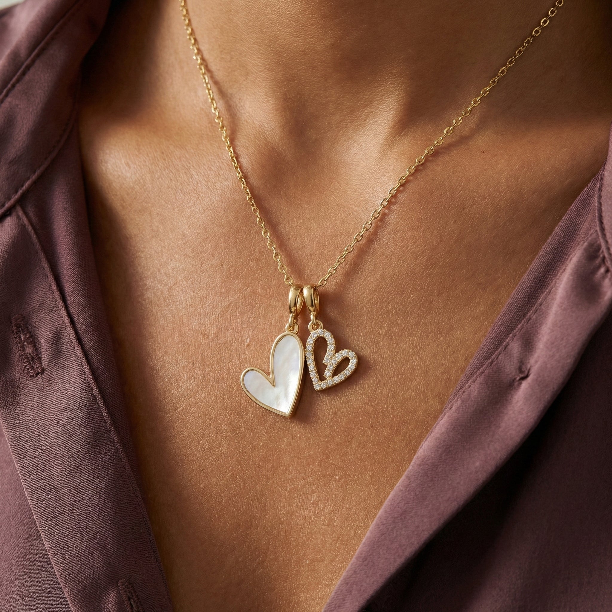 Mother of Pearl & Pave Hearts Necklace – Mint & Lily