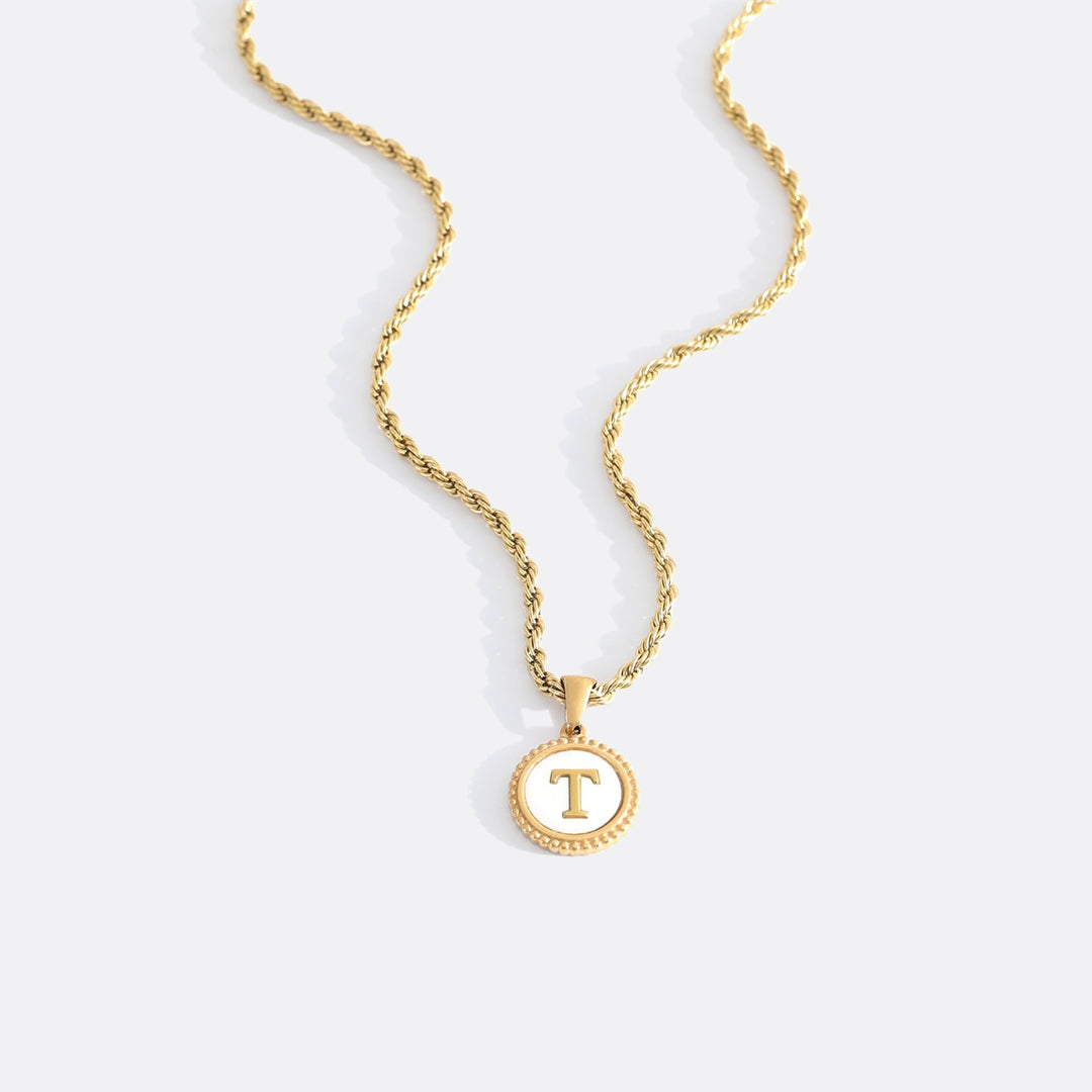 Mother of Pearl Disc Letter Necklace with Rope Chain – Mint & Lily