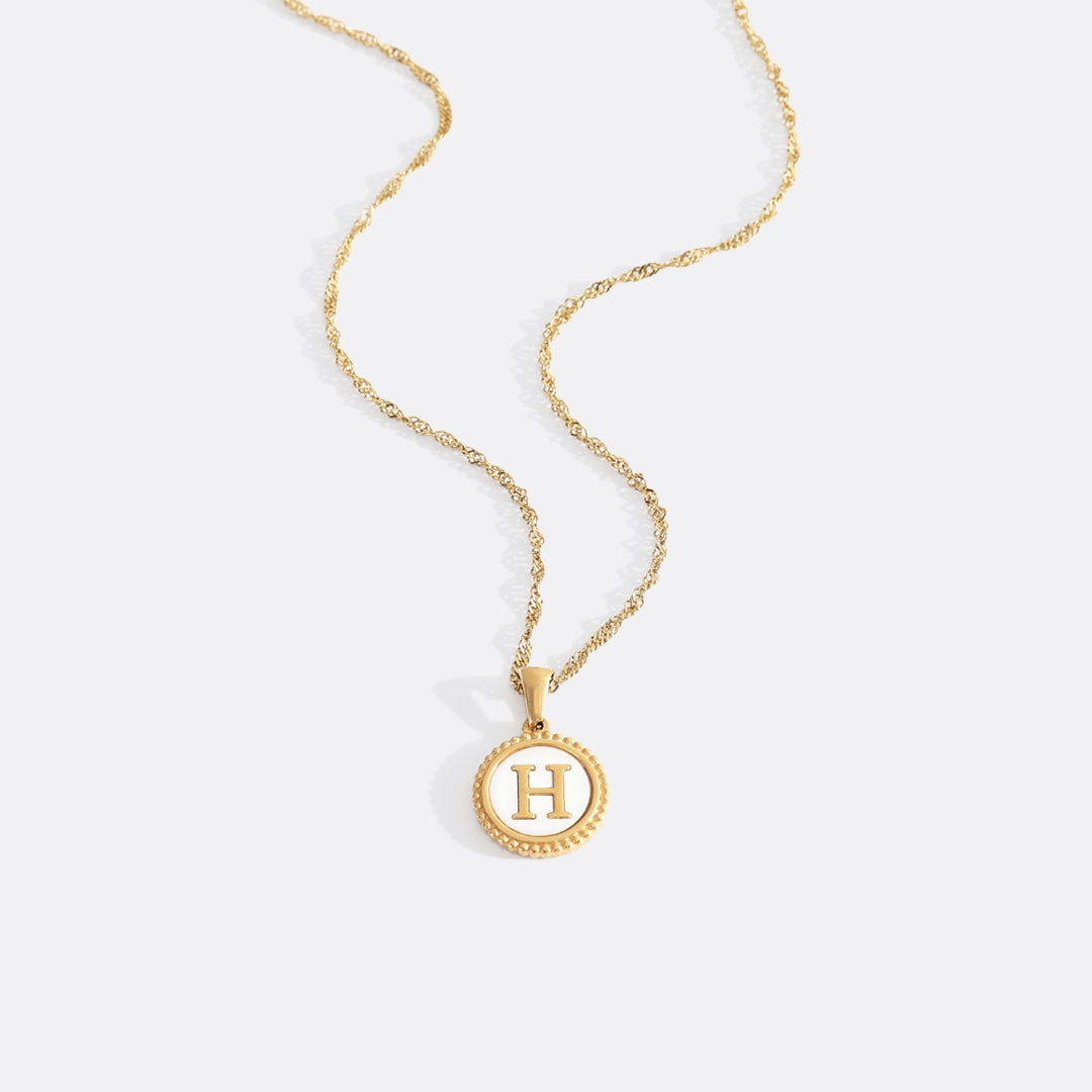 Mother of Pearl Disc Letter Necklace with Twist Chain – Mint & Lily