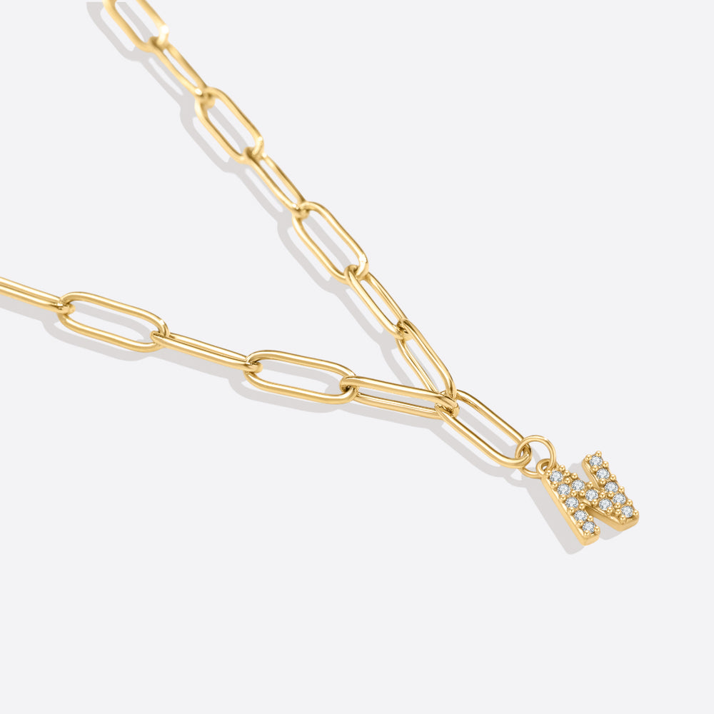 Paperclip Pave Initial Necklace - N