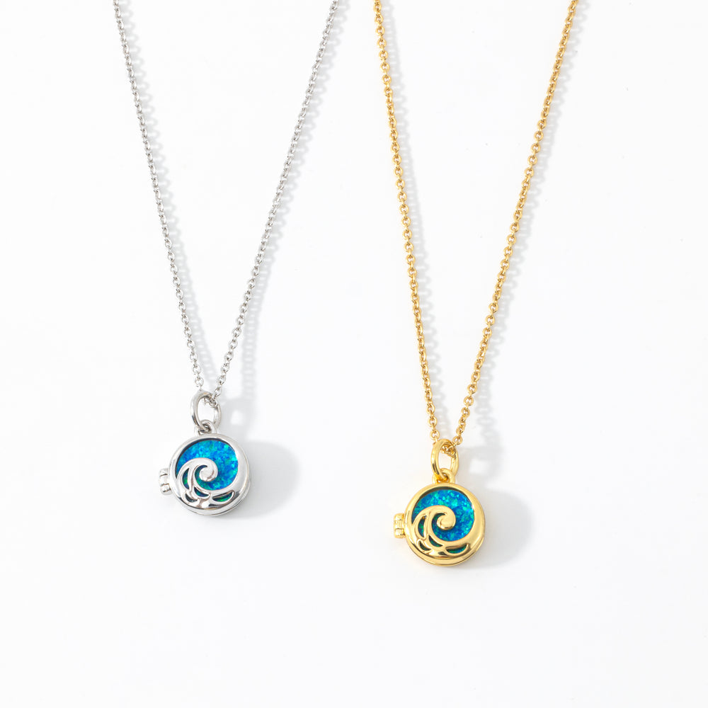 Opal Ocean Wave Locket Necklace - Gold / 16" + 2"