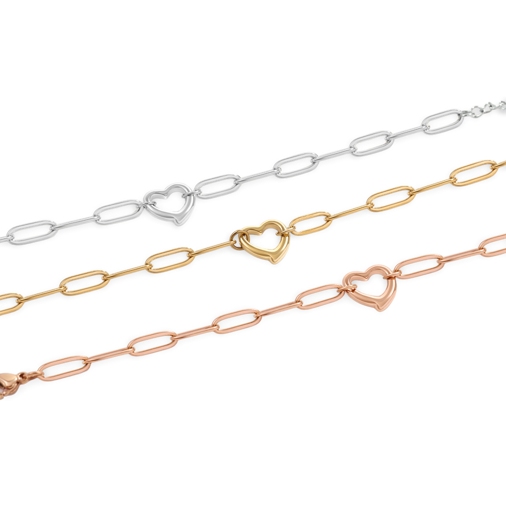 Open Heart Paperclip Chain Bracelet - Gold