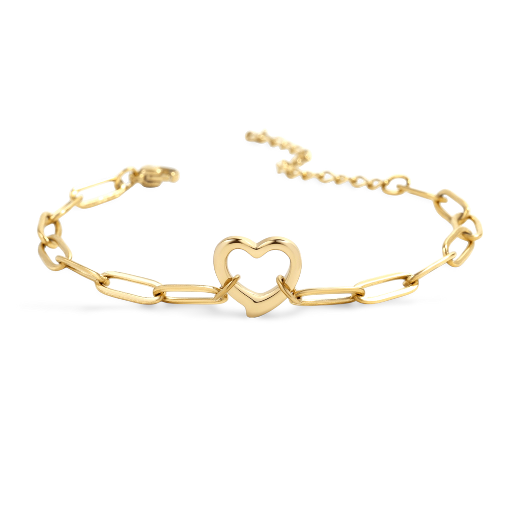 Open Heart Paperclip Chain Bracelet - Gold