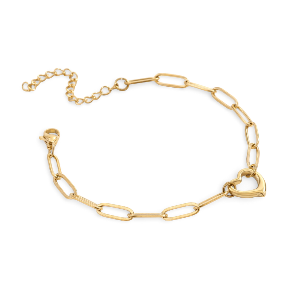 Open Heart Paperclip Chain Bracelet - Gold