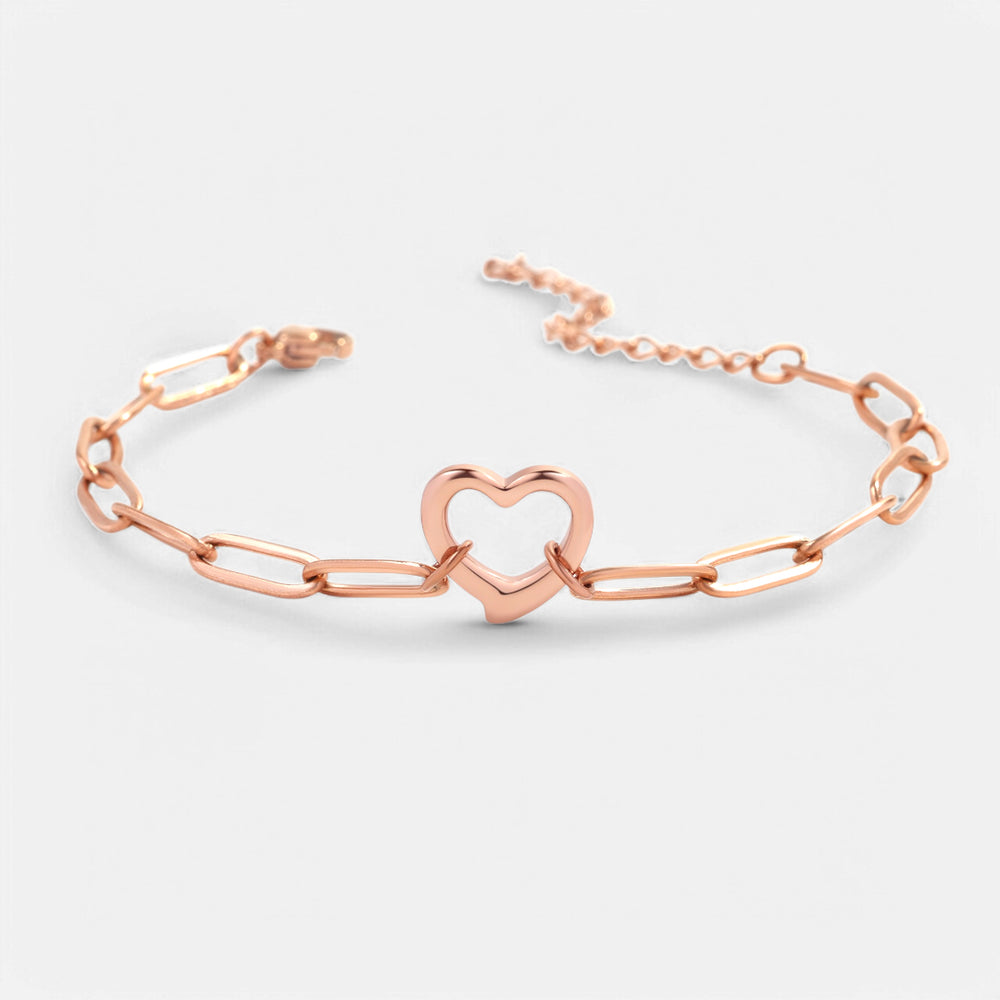Open Heart Paperclip Chain Bracelet - 18k Rose Gold Plated
