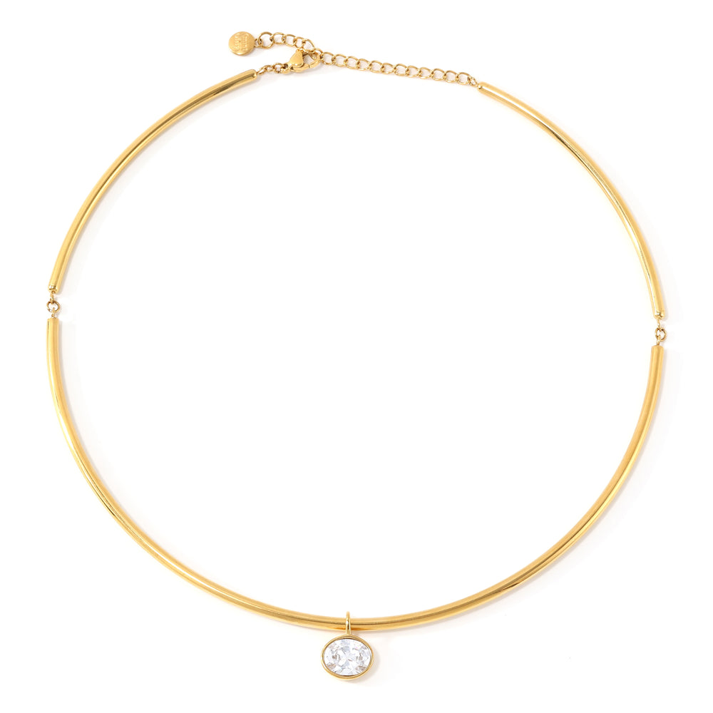 Oval Gemstone Collar Necklace - Gold / 17"–19" Adjustable