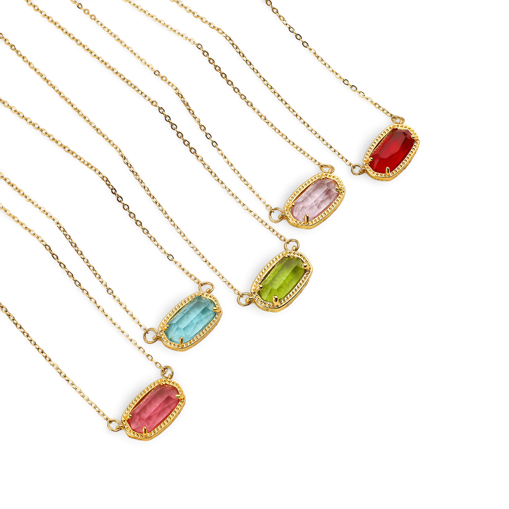 Oval Birthstone Pendant Necklace - January Garnet