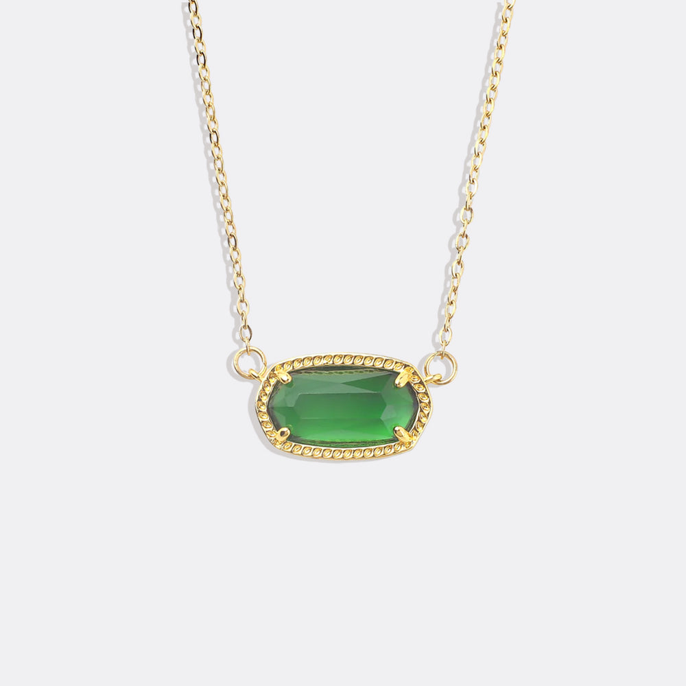 Oval Birthstone Pendant Necklace - May Emerald