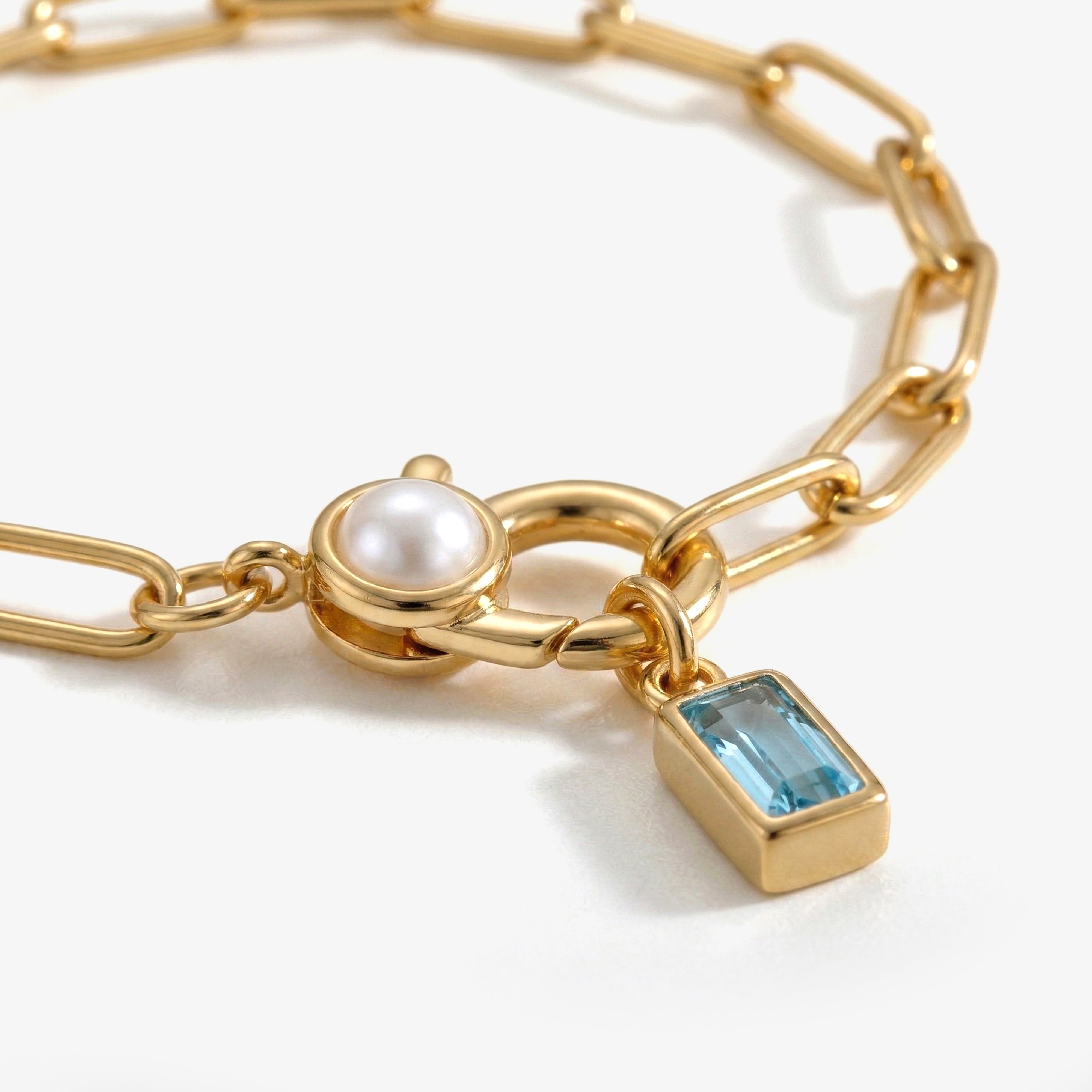 Paperclip Bracelet with Pearl Accent with Dainty Baguette