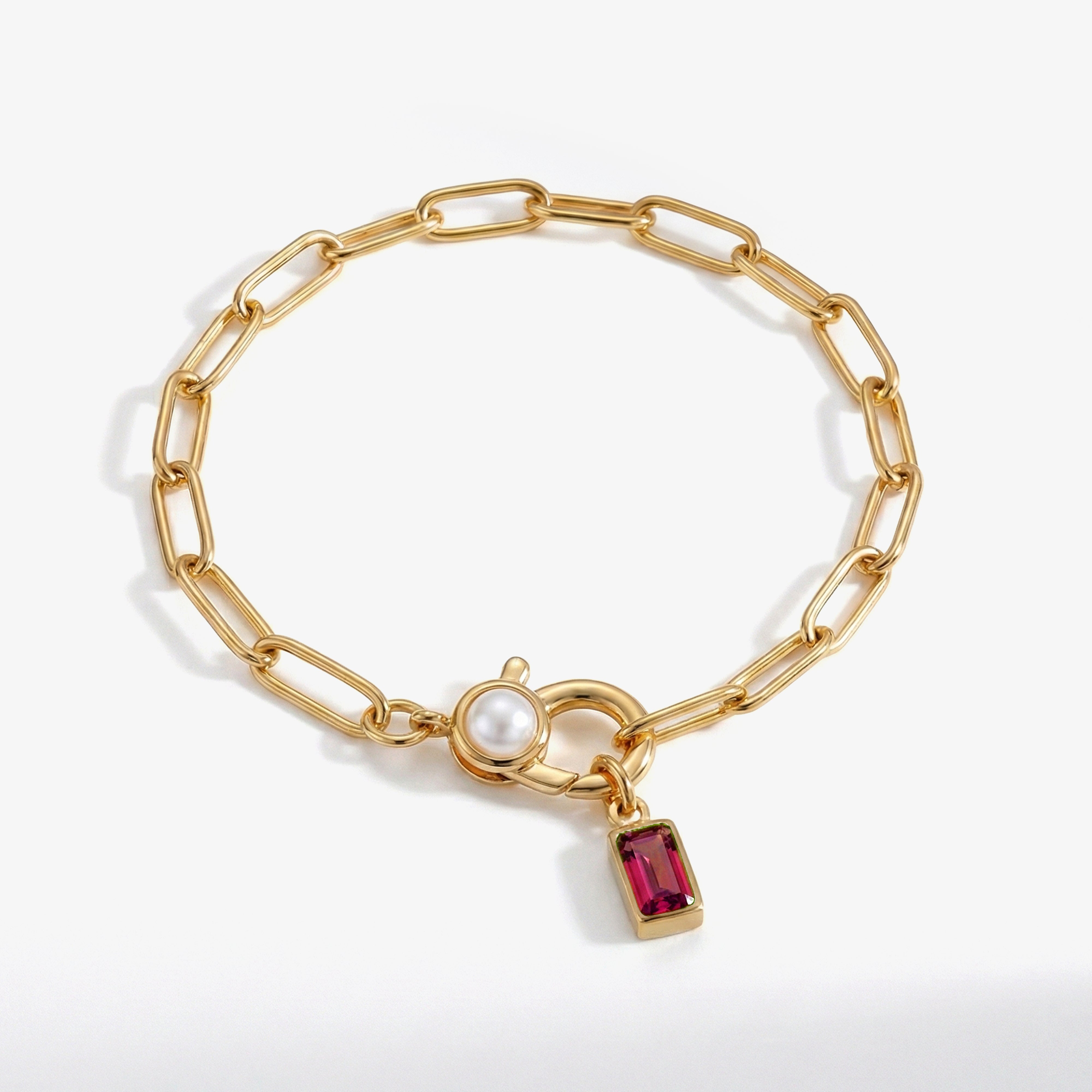 Paperclip Bracelet with Pearl Accent with Dainty Baguette