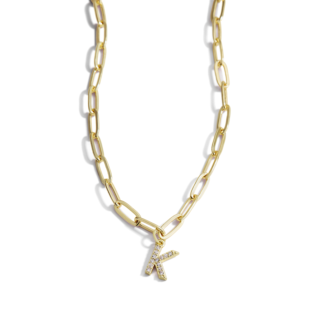 Paperclip Pavé Initial Necklace - S