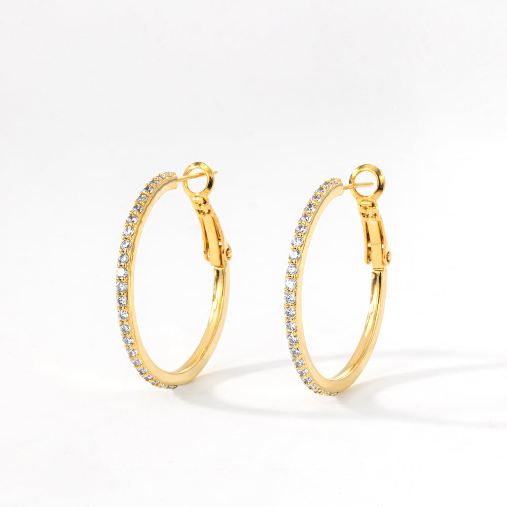 Pave Hoop Earrings - Gold