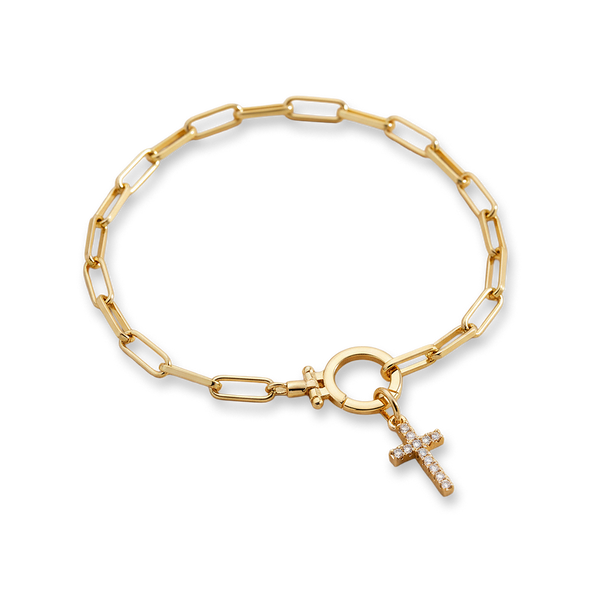Mint Paperclip Bracelet with Pave Cross Charm – Mint & Lily