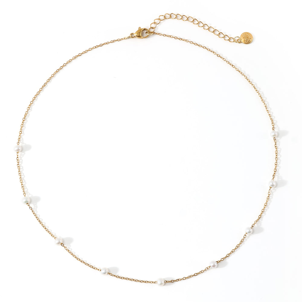 Pearl Station Necklace - Gold / 16" + 2"