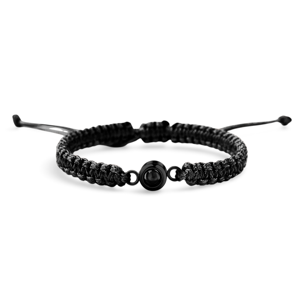 Personalized Braided Photo Bracelet - Black / Black