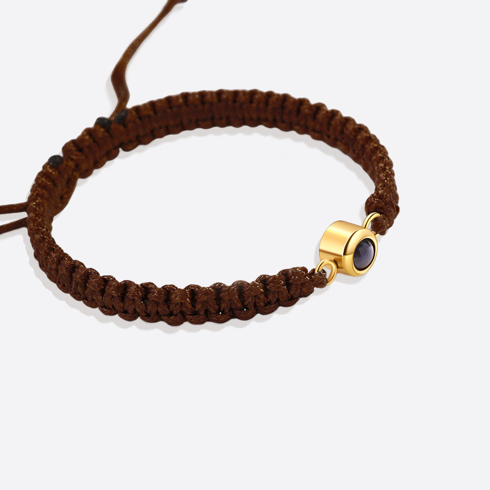 Personalized Braided Photo Bracelet - Espresso / Gold