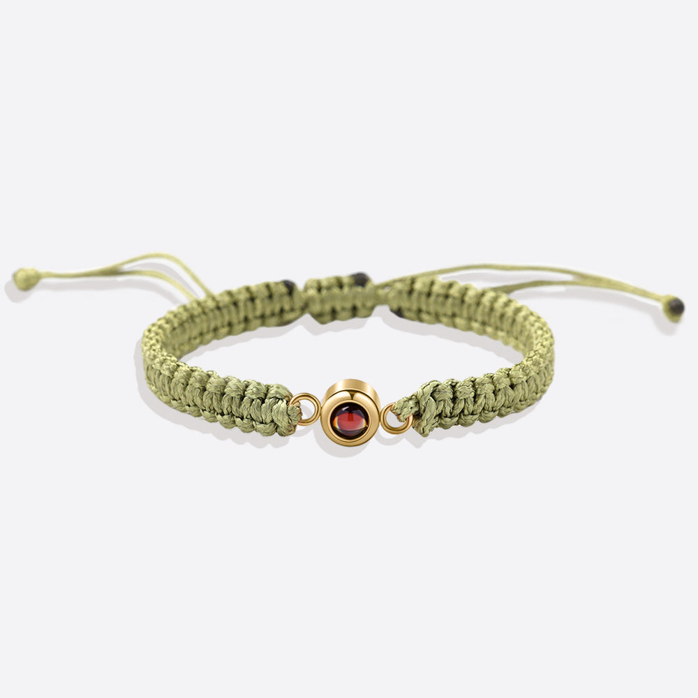 Personalized Braided Photo Bracelet - Olive / Gold
