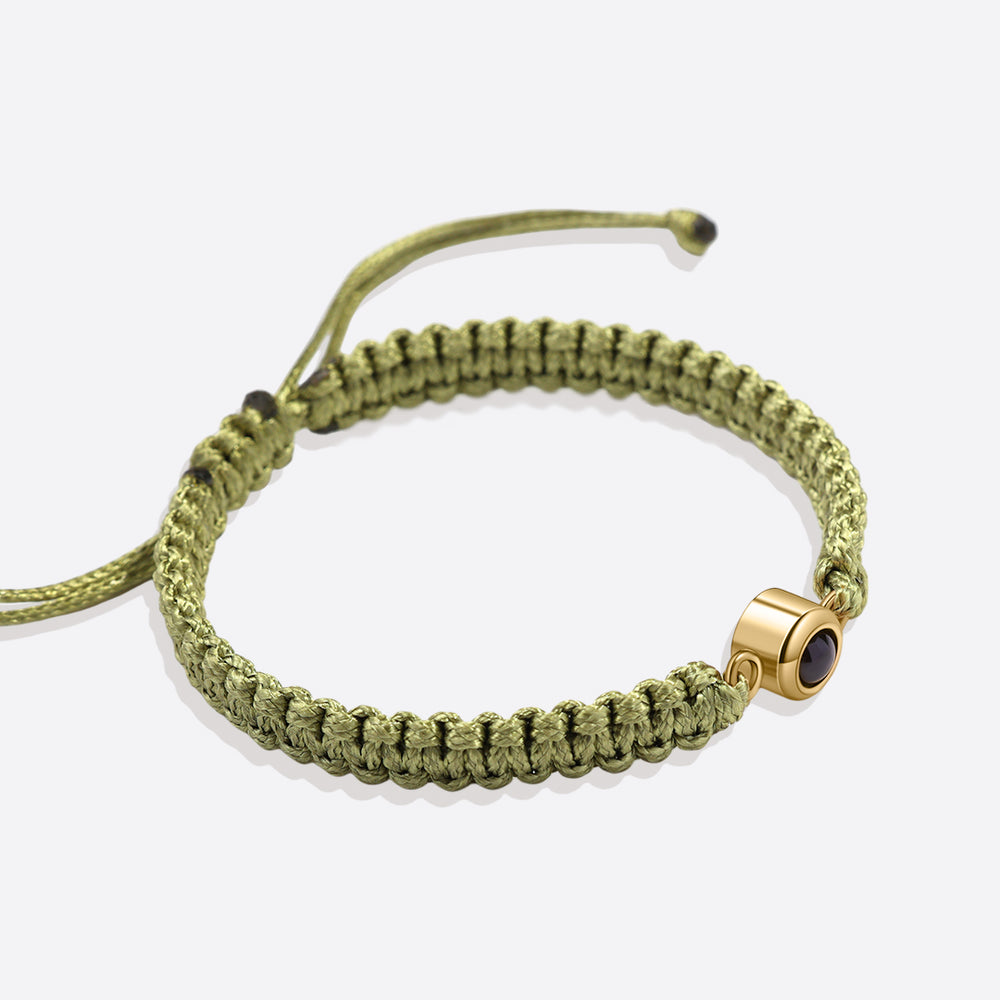 Personalized Braided Photo Bracelet - Olive / Gold