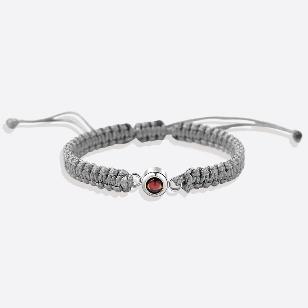 Personalized Braided Photo Bracelet - Grey / Silver