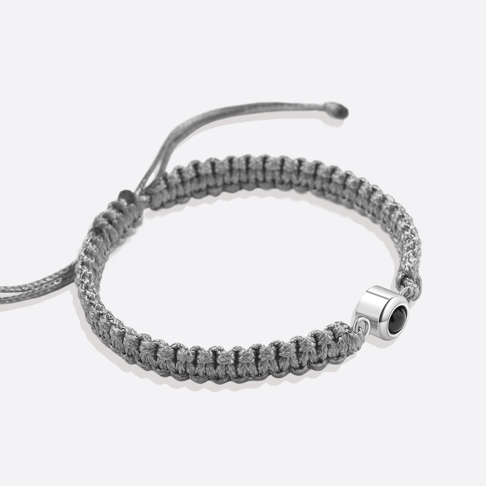 Personalized Braided Photo Bracelet - Grey / Silver